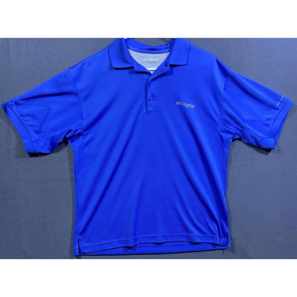 Columbia PFG Omni-Shade Mens SS Vented Waffle Knit Polo Shirt Royal Blue Fishing